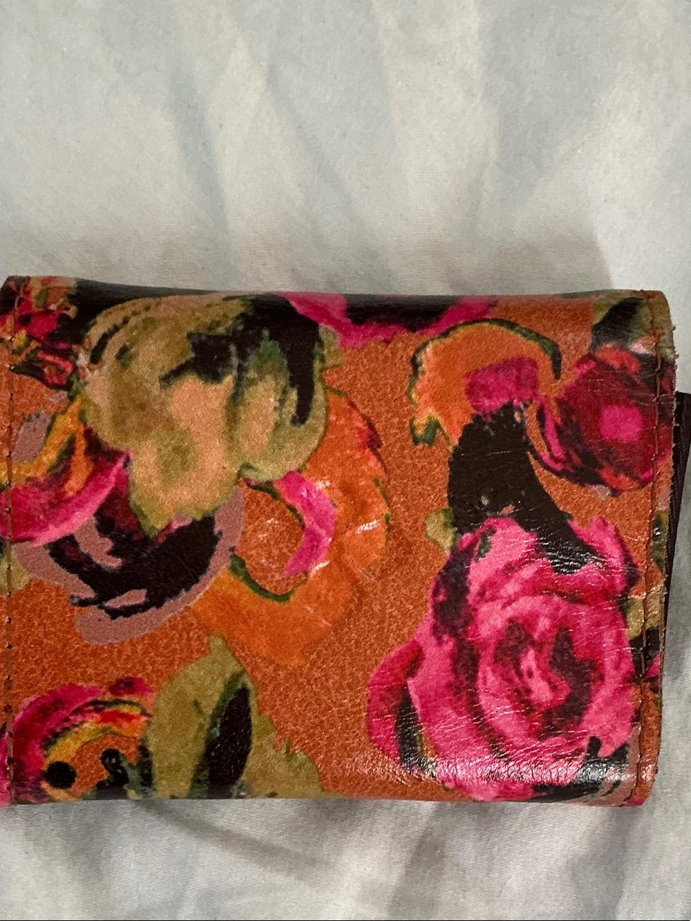 Floral Compact Leather Wallet - Pink & Orange Excellent condition - Picture 3 of 6